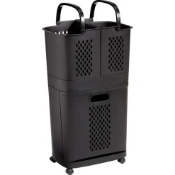 Wasmand 3-Vakken 70 Liter Zwart