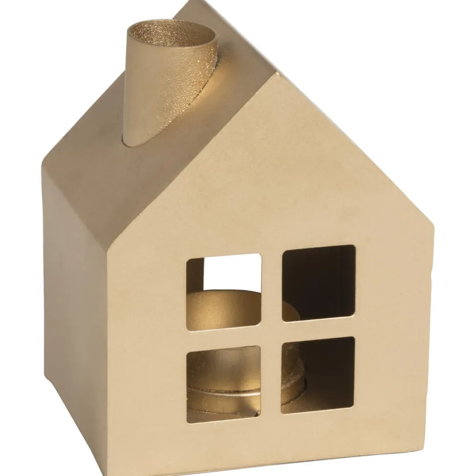 Waxinelichthouder Huis Metaal Goud 11 cm
